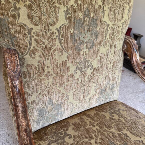 Carved Italian Provential Style High Back Arm Chair Distressed Finish - Picture 8 of 10